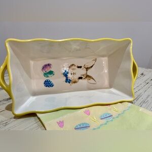 Grace’s Bake Shop Easter Bunny loaf pan, with yellow polka dots exterior.